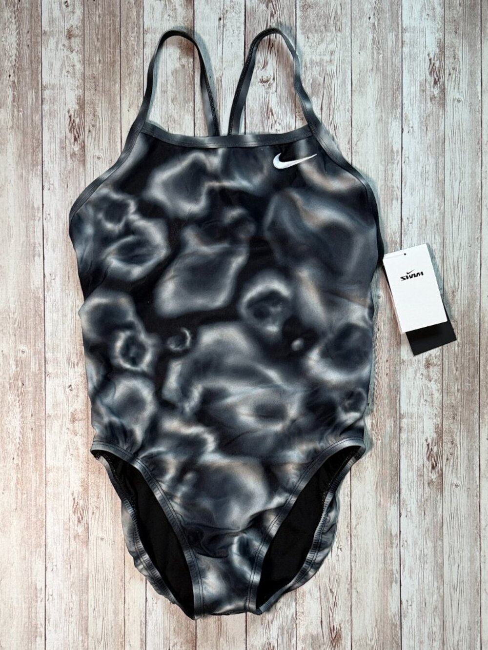 Nike Womens Swimsuit sz 10 / 36 Hydrastrong Digi Haze Racerback One Piece Blk